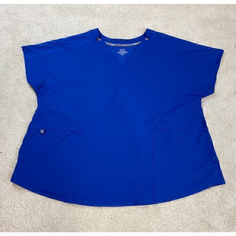 Cuddl Duds ClimateRight Short Sleeve Notch Neck Scrub Top Metro Blue 2X